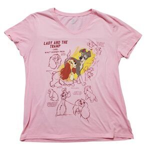 Disney Parks Lady and the Tramp Pink Short Sleeve V-Neck Shirt Women's XL